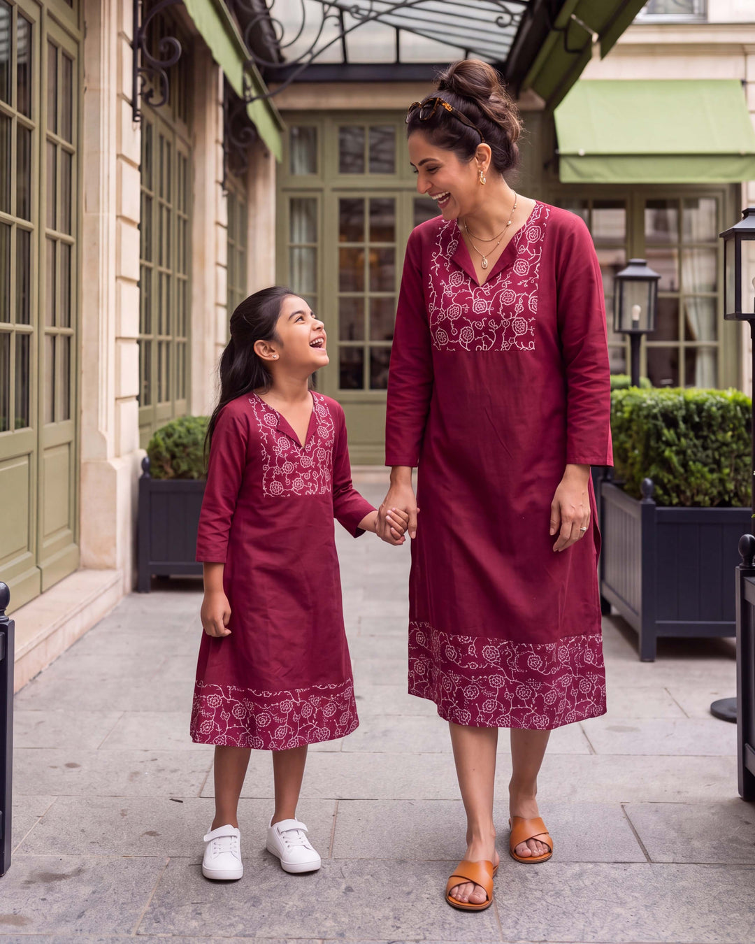 Garnet Vine Mom and Daughter Cotton Dresses