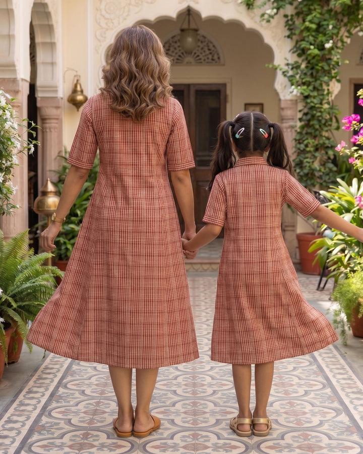 Rust Charm Mom and Daughter Cotton Dresses