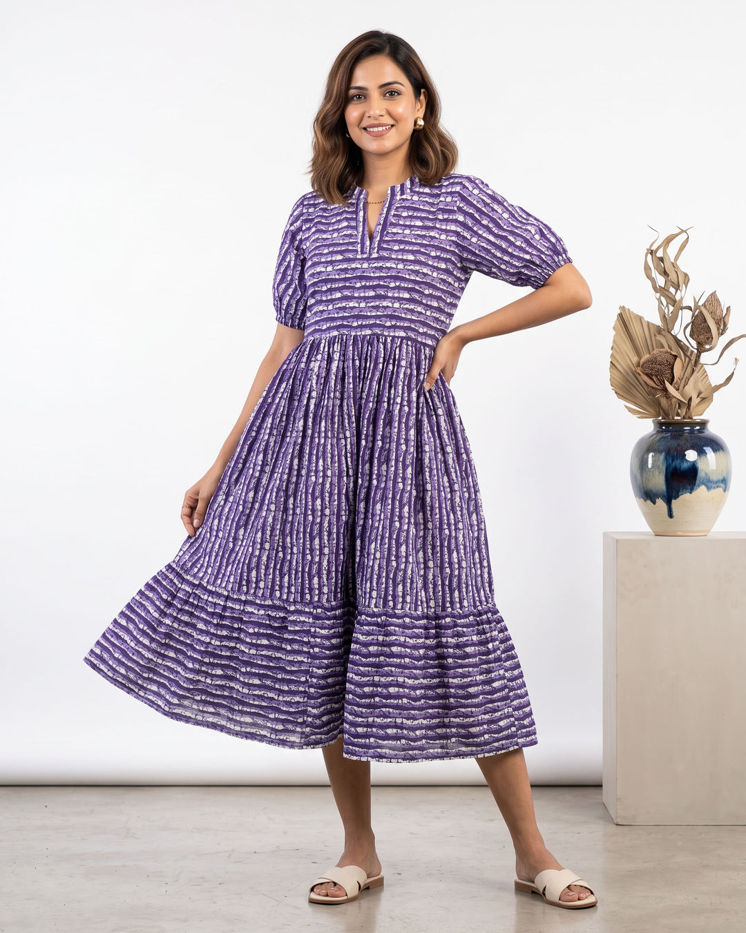 Purple Stripes Mom and Daughter Dresses