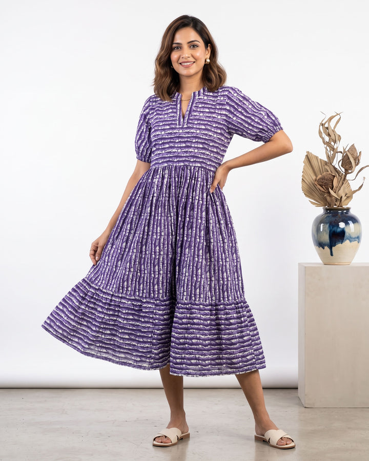 Purple Stripes Mom and Daughter Dresses