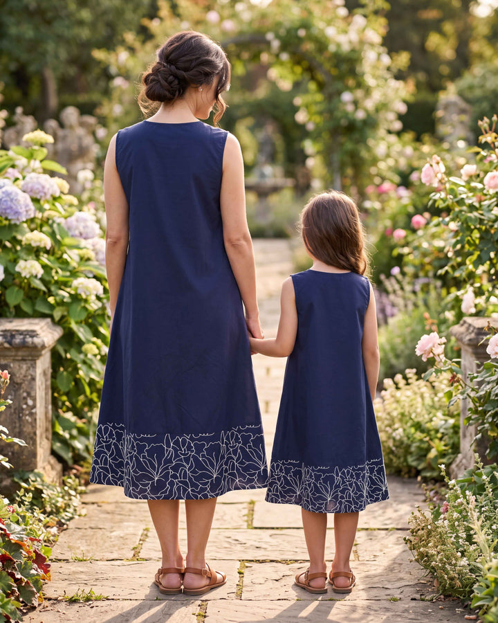 Navy Grace Mom and Daughter Cotton Dresses