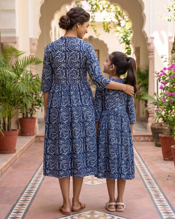 Indigo Kery Mom and Daughter Cotton Dresses