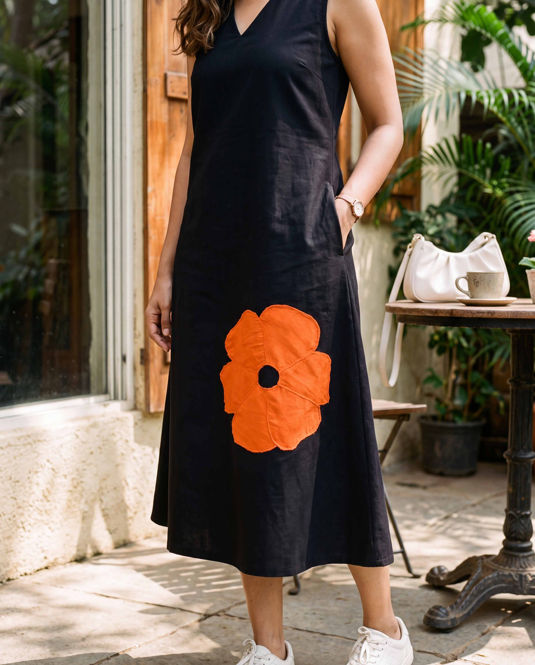 Tangerine Bloom Cotton Dress - with Pockets