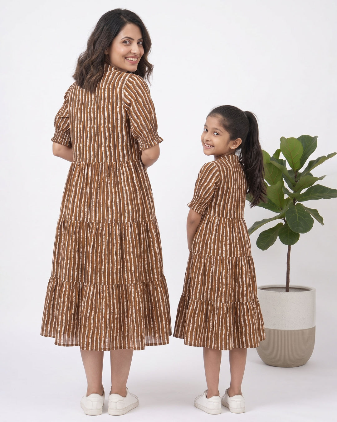 Brown Stripes Mom and Daughter Dresses
