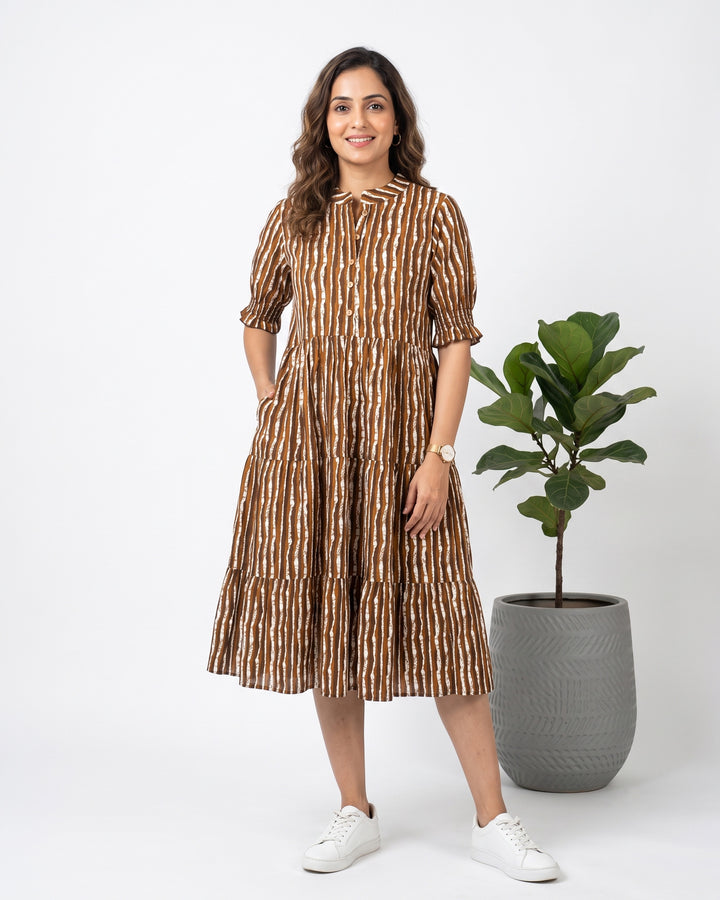 Brown Stripes Mom and Daughter Dresses