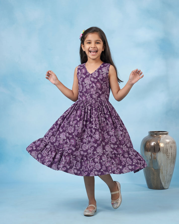 Purple Wildflower Cotton Girl's Dress