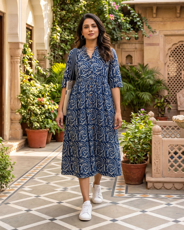 Indigo Kery Mom and Daughter Cotton Dresses