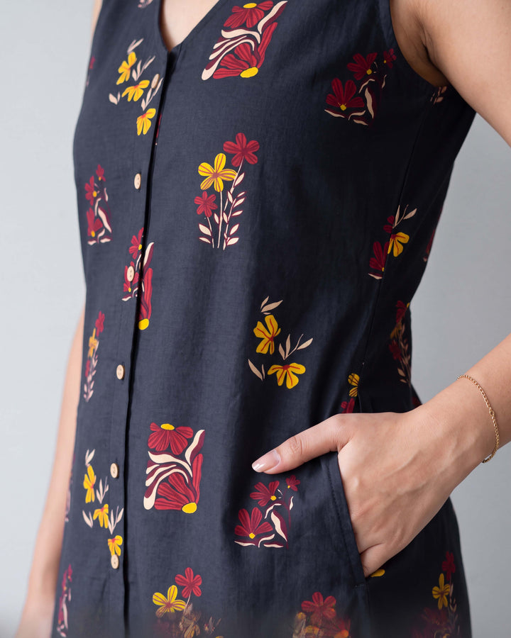 Midnight motif A-Line Cotton Dress - with Pockets