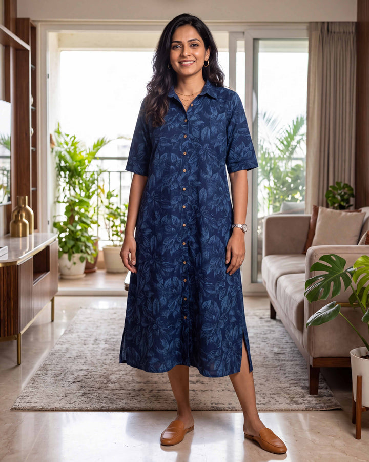 Blue Botanica Mom and Daughter Cotton Dresses