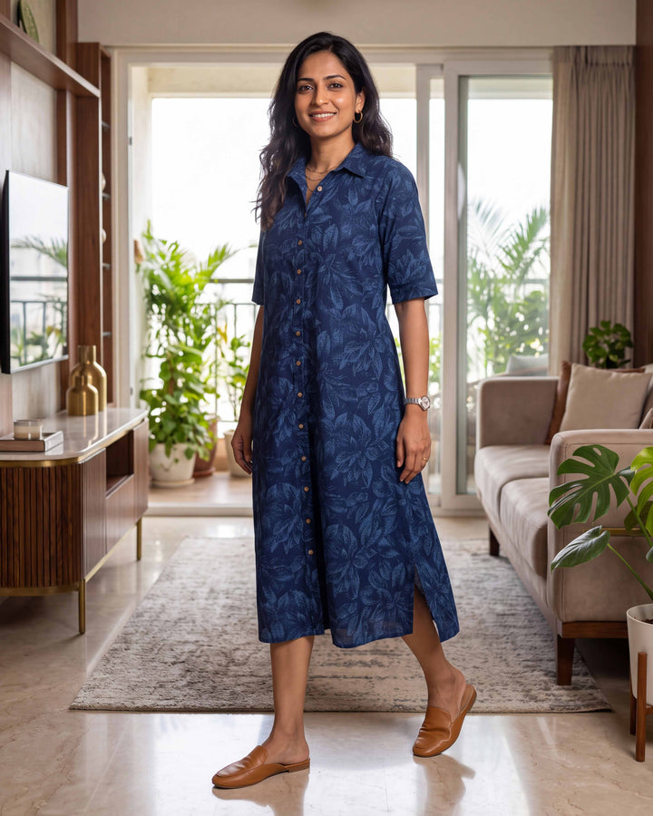 Blue Botanica Mom and Daughter Cotton Dresses