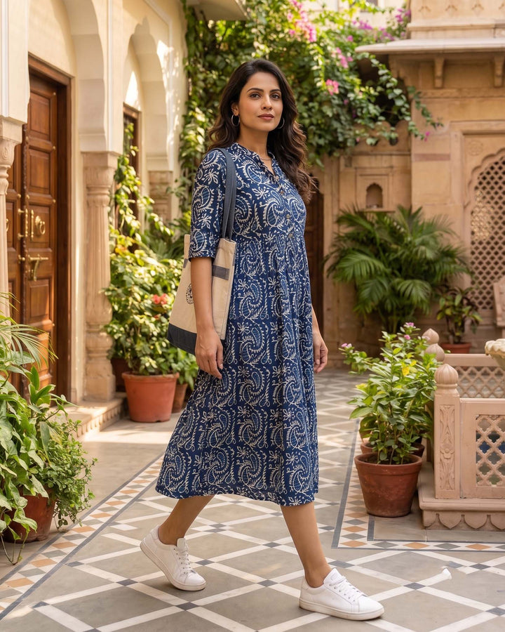 Indigo Kery Mom and Daughter Cotton Dresses