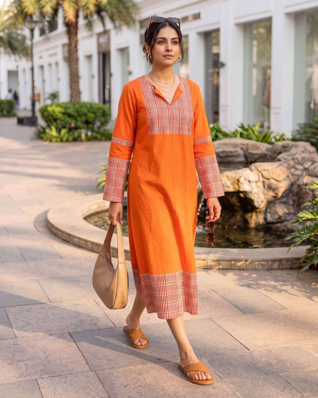 Orange Weave Mom and Daughter Cotton Dresses