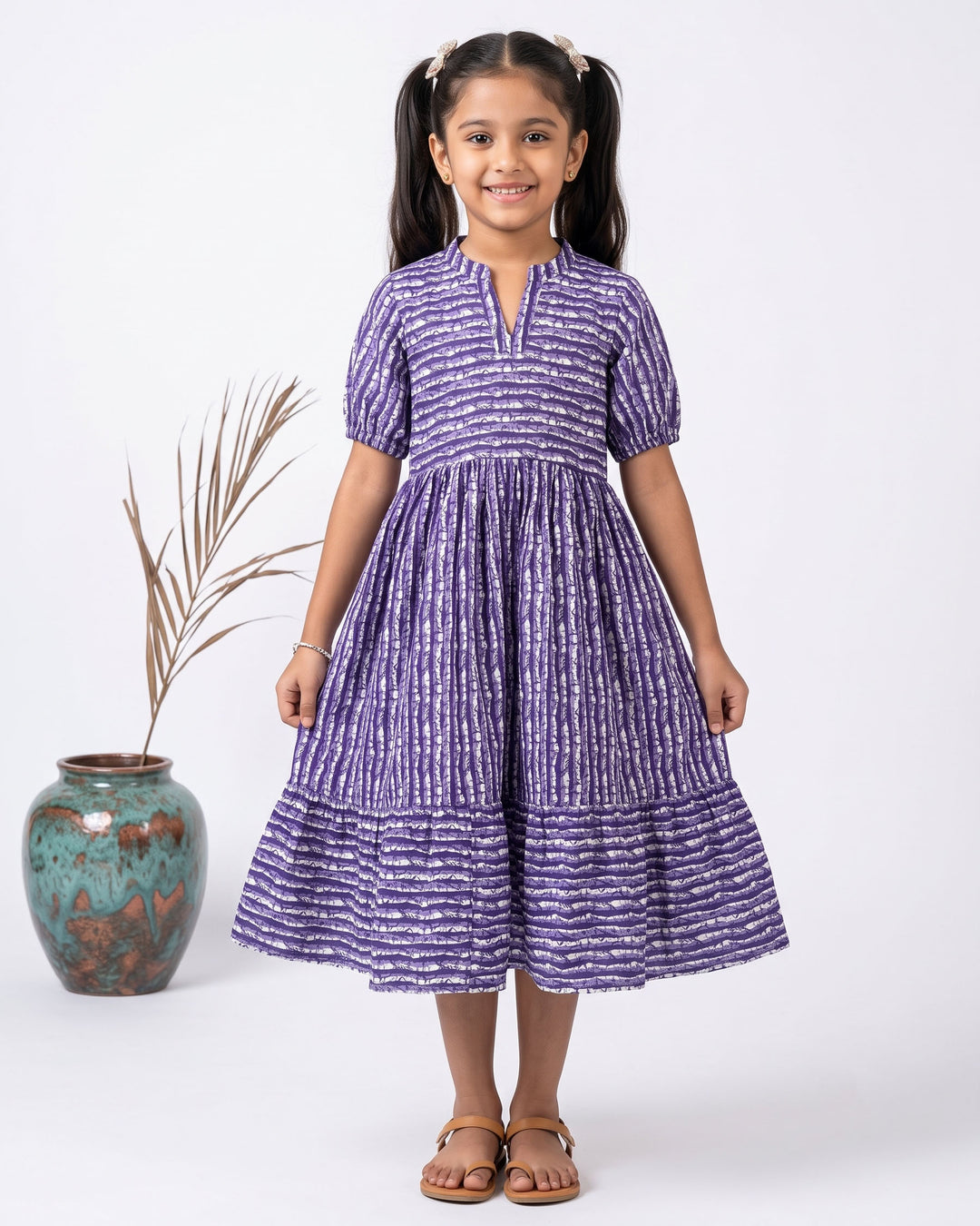 Purple Stripes Cotton Girl's Dress