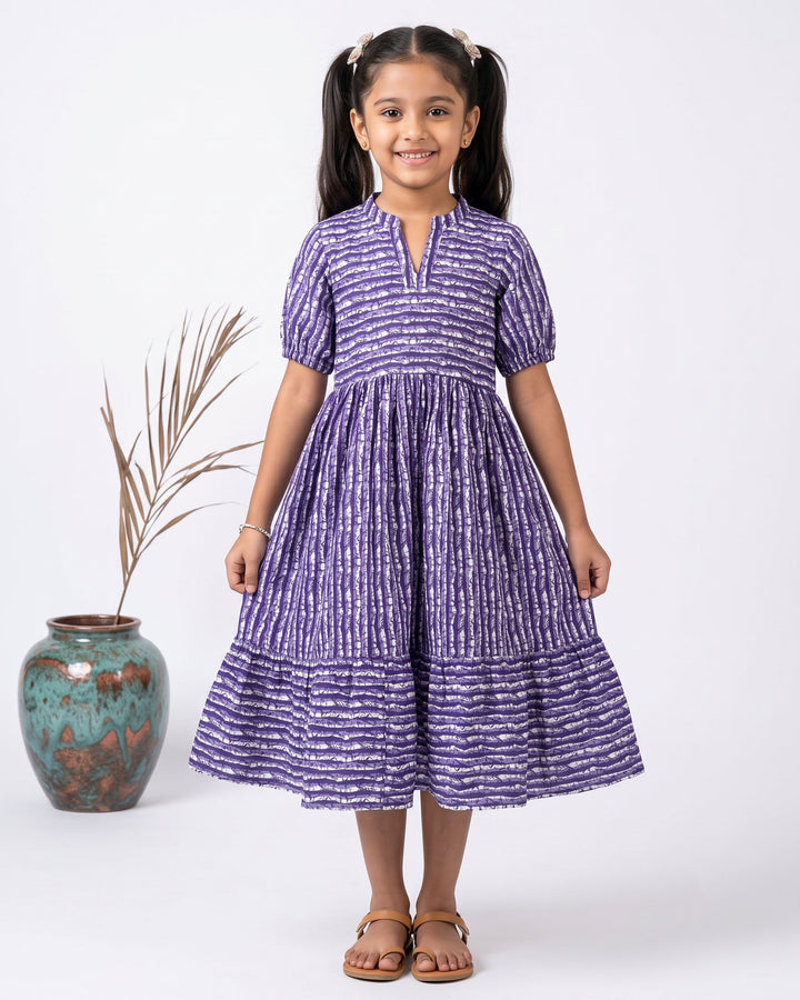 Purple Stripes Cotton Girl's Dress