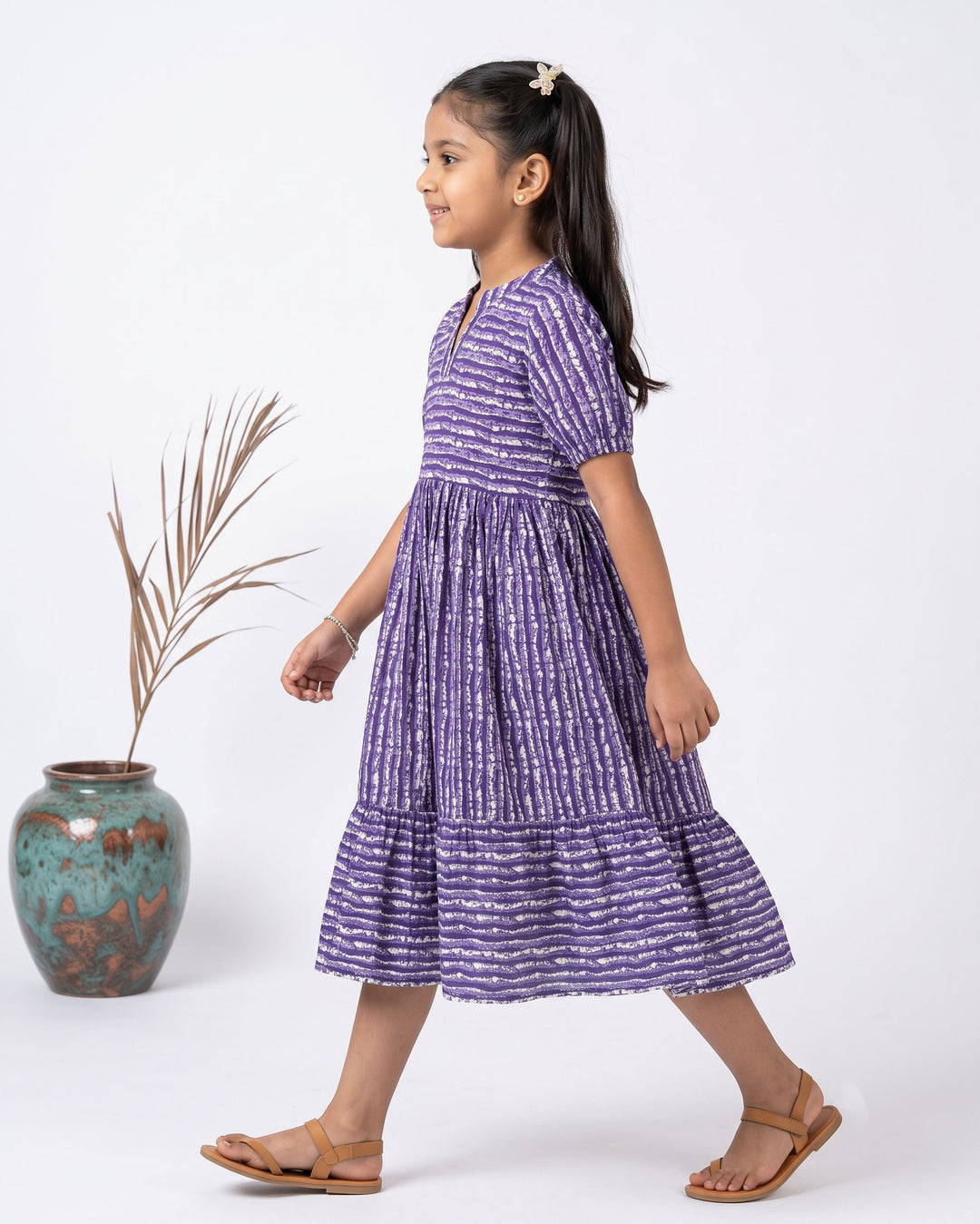 Purple Stripes Cotton Girl's Dress