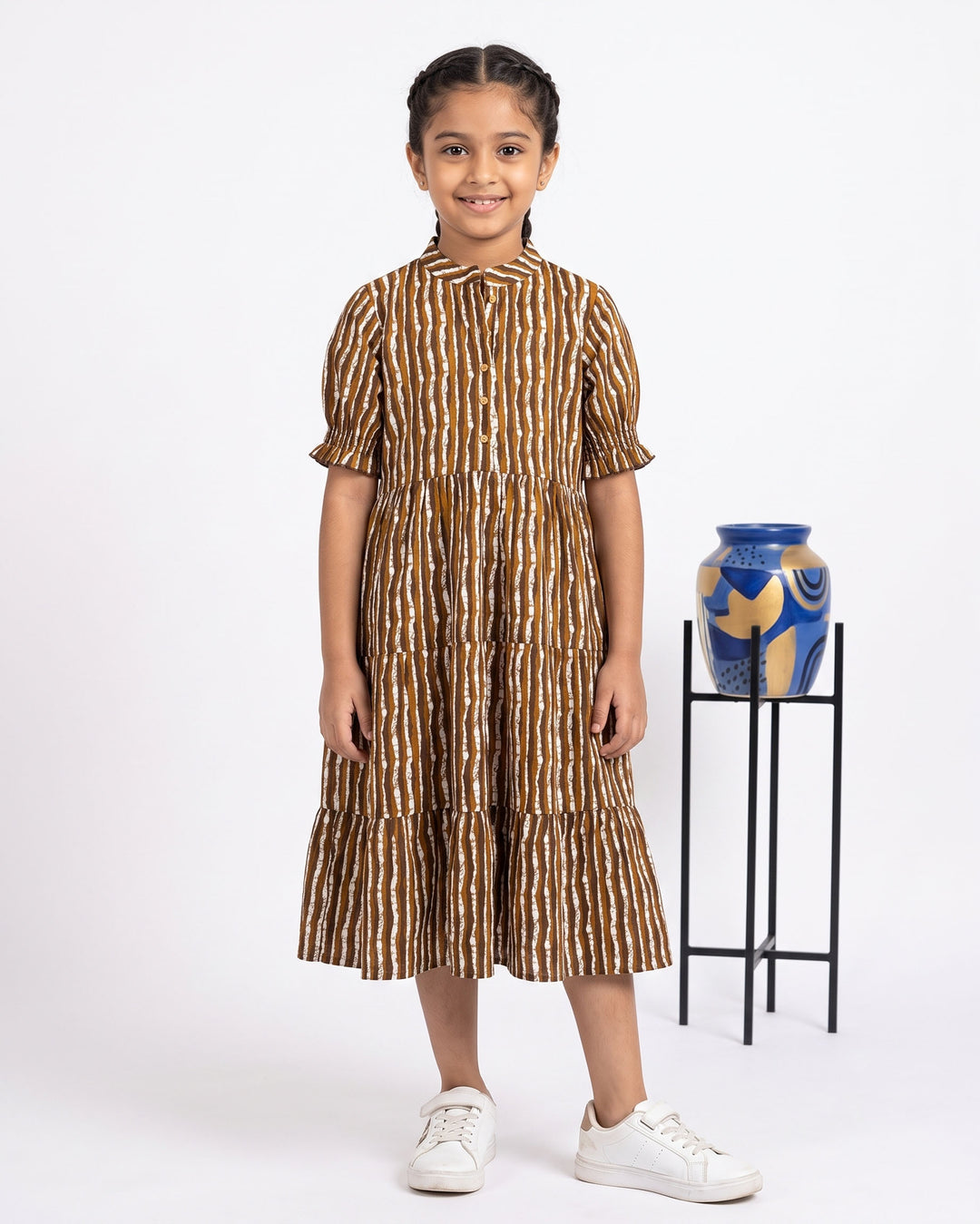 Brown Stripes Mom and Daughter Dresses