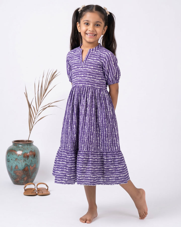 Purple Stripes Cotton Girl's Dress