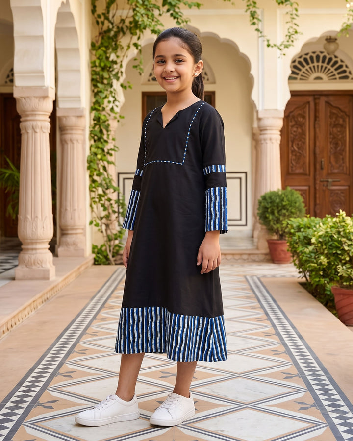 Indigo Noir Cotton Girl's Dress