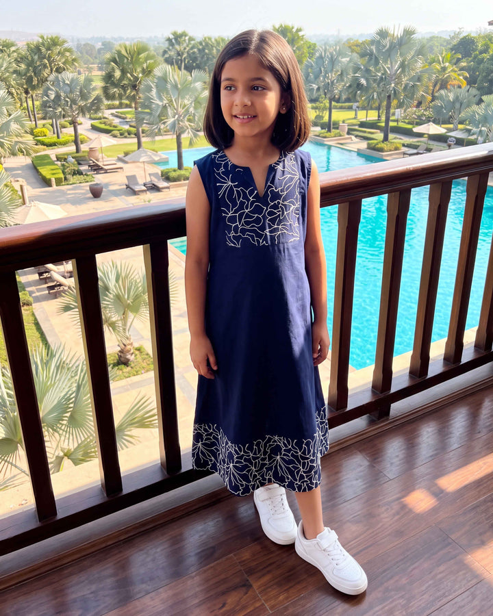 Navy Grace Cotton Girl's Dress