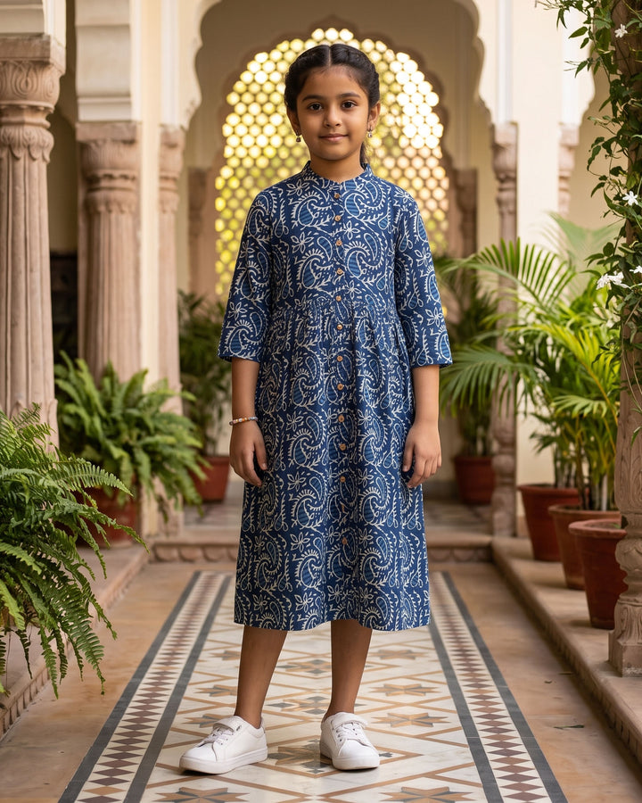 Indigo Kery Cotton Girl's Dress