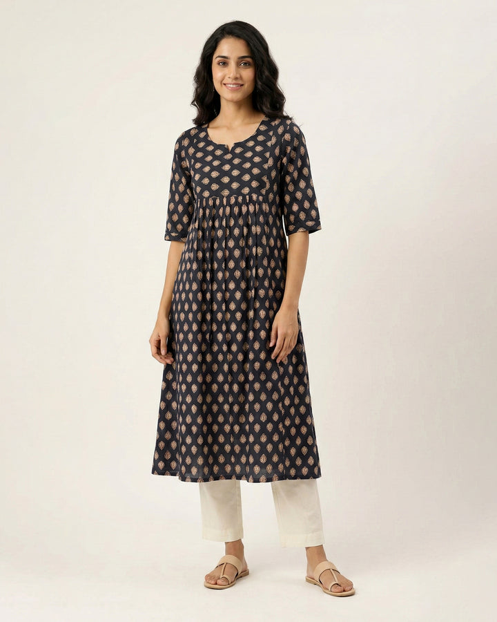 Black 'Ajrakh Ease' Pure Cotton Kurta