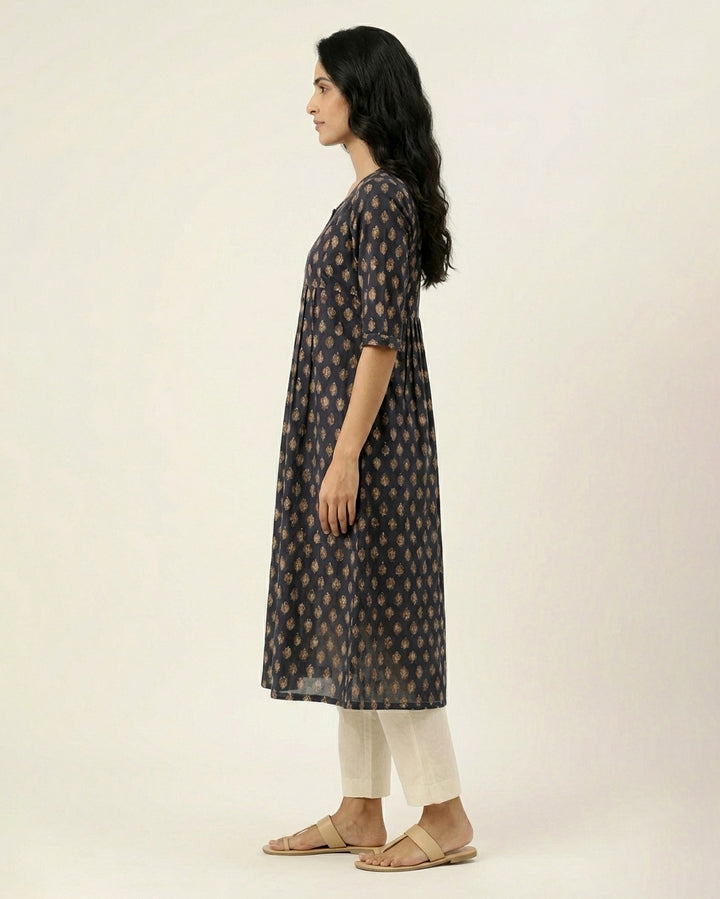 Black 'Ajrakh Ease' Pure Cotton Kurta