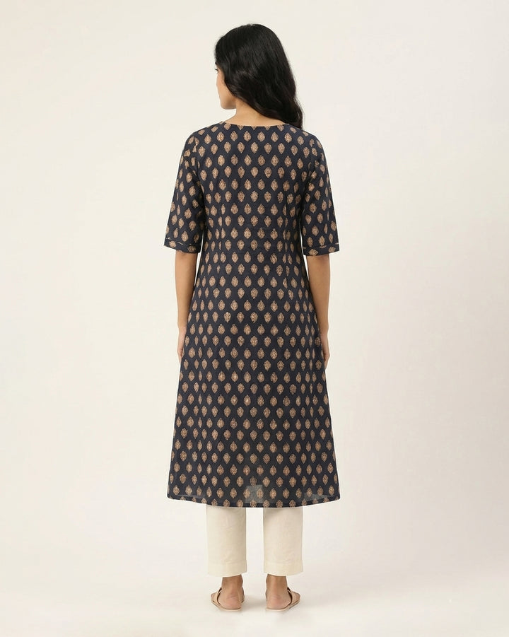 Black 'Ajrakh Ease' Pure Cotton Kurta