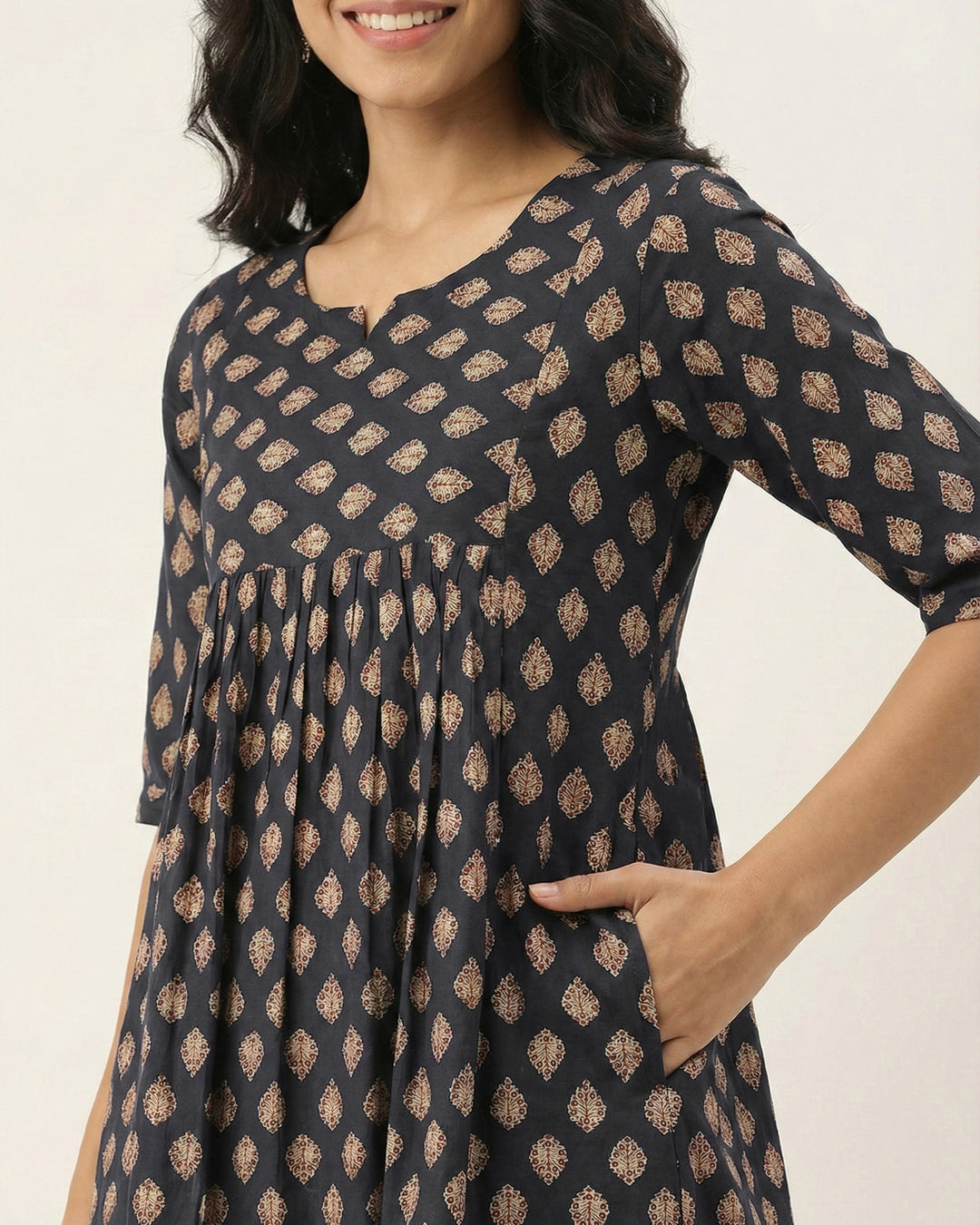 Black 'Ajrakh Ease' Pure Cotton Kurta