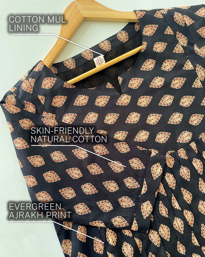 Black 'Ajrakh Ease' Pure Cotton Kurta