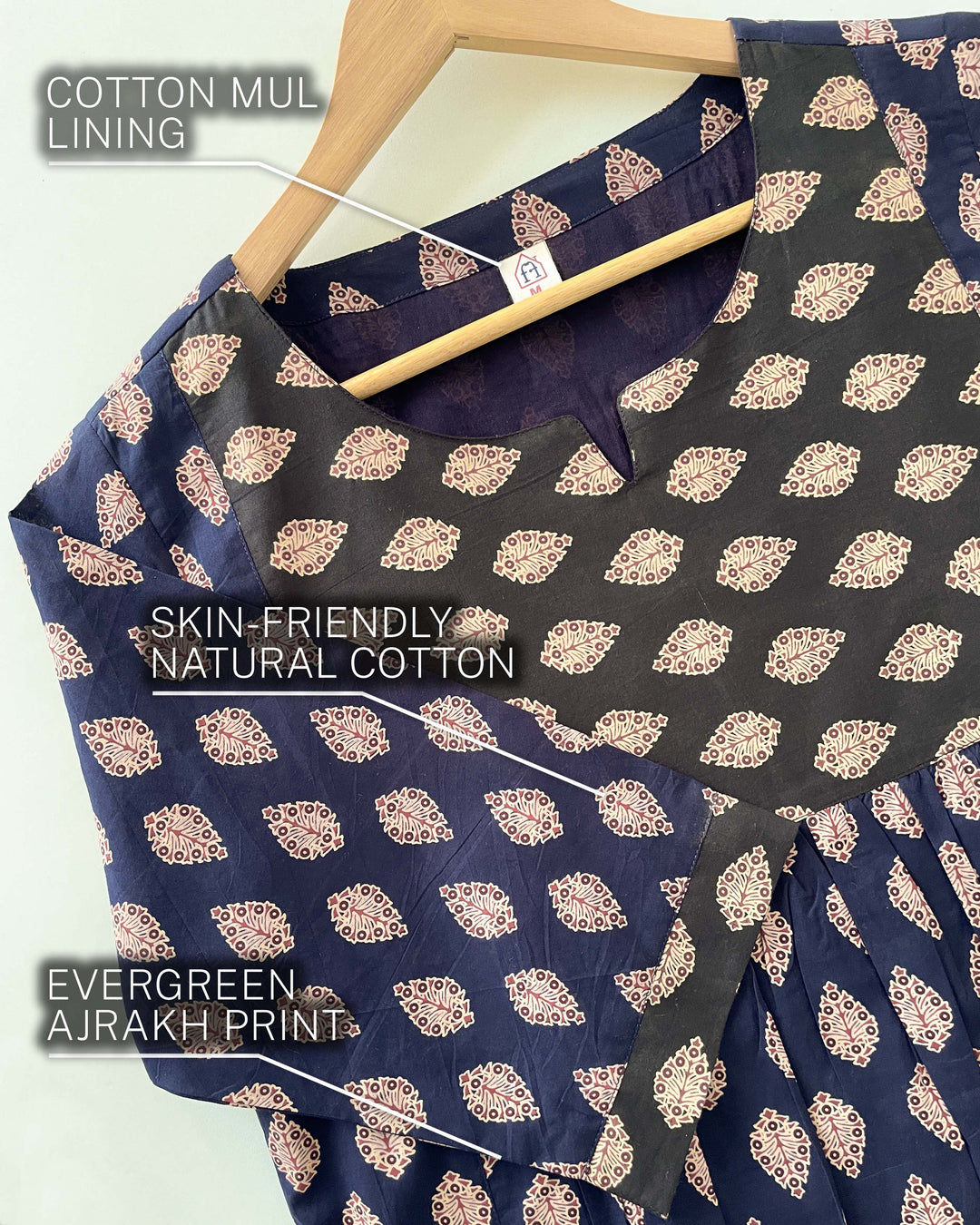 Navy Blue 'Ajrakh Ease' Pure Cotton Kurta