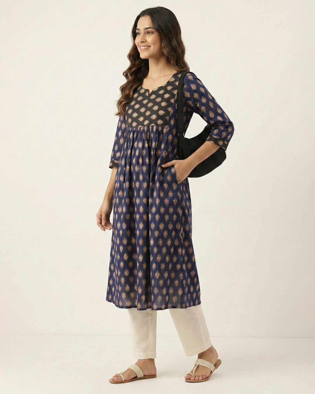 Navy Blue 'Ajrakh Ease' Pure Cotton Kurta