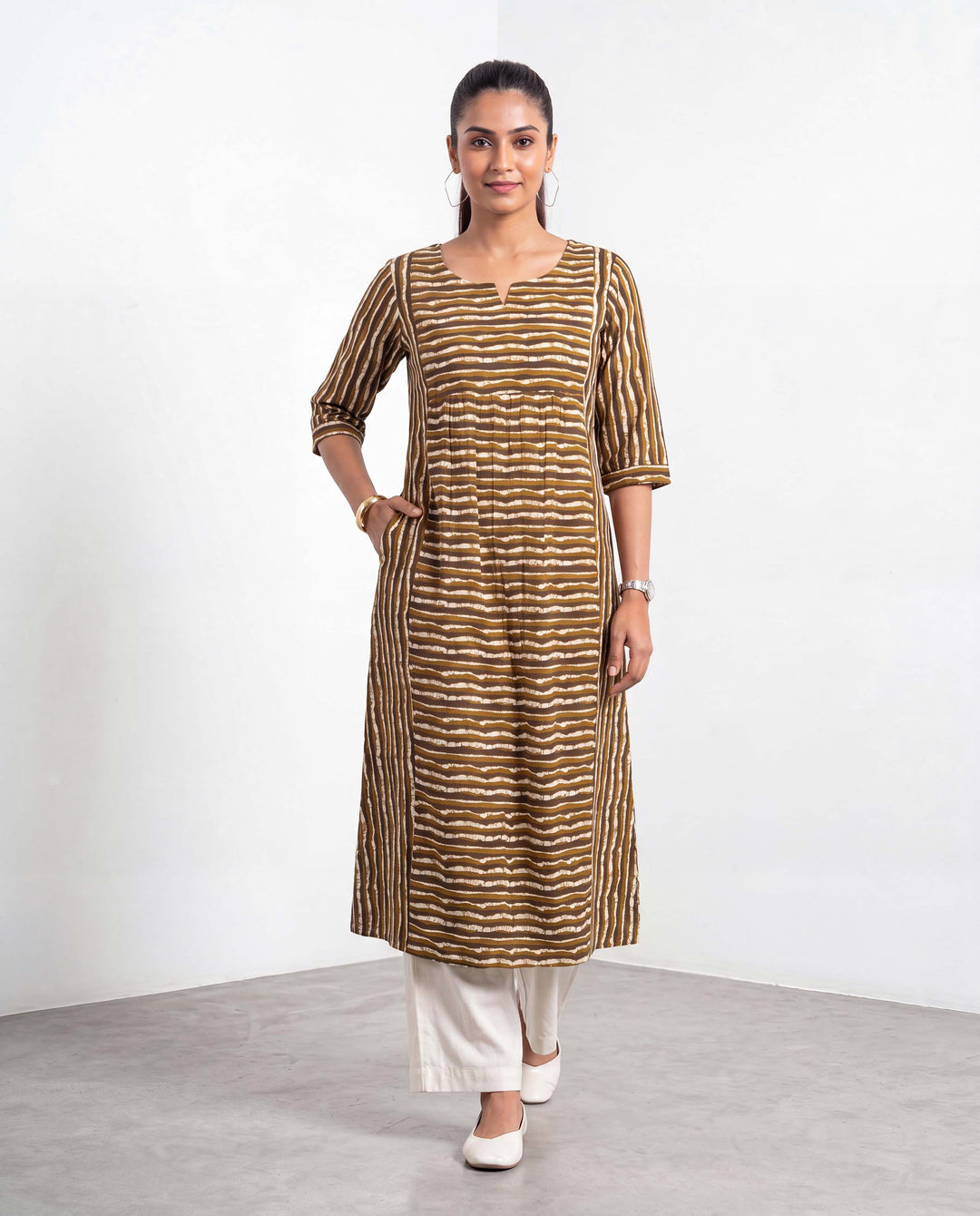 Brown Stripes Pure Cotton Kurta