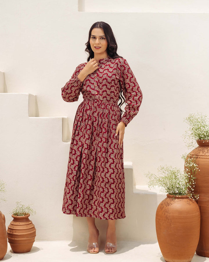 'Wine Ajrakh' Mom and Daughter Dresses