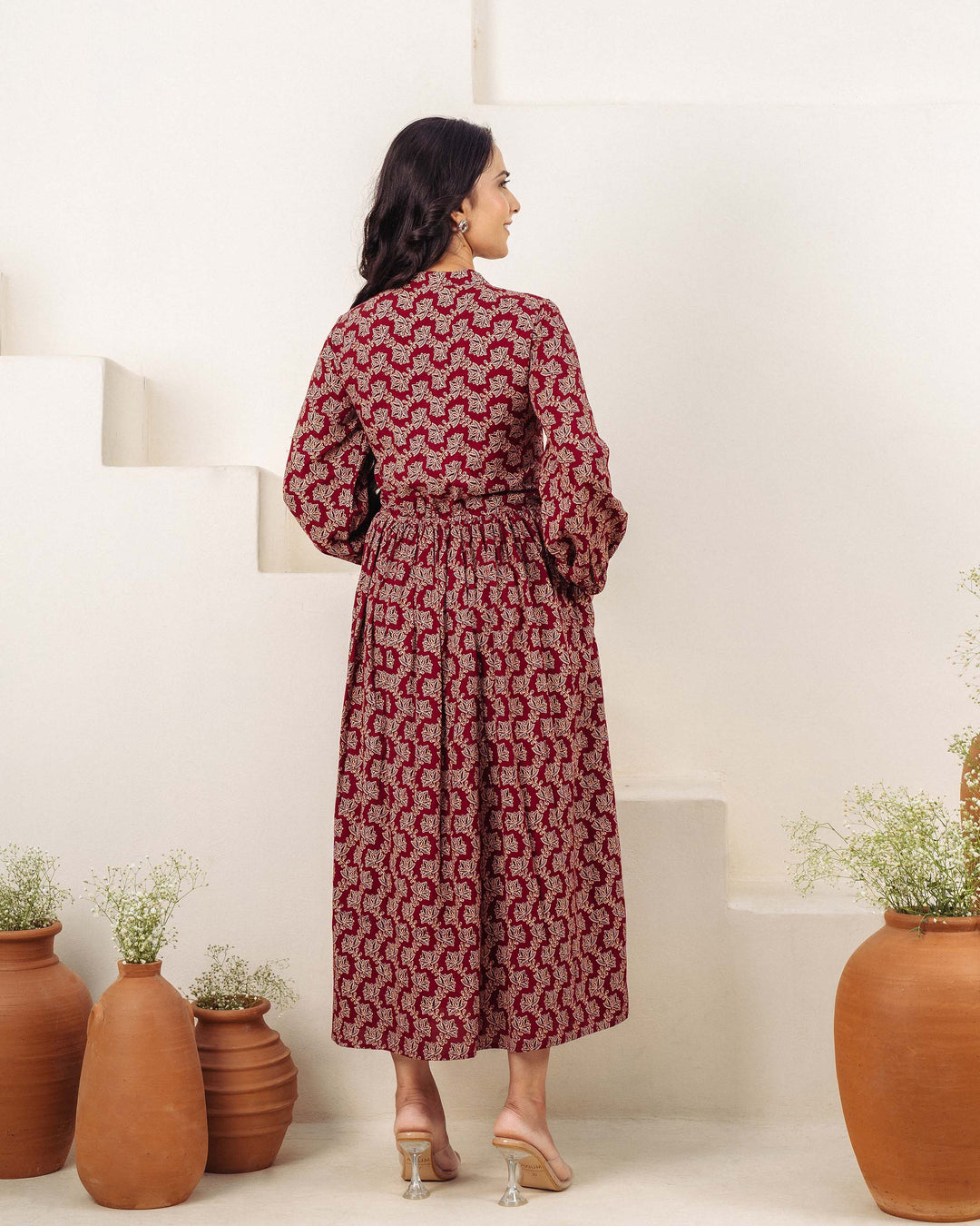 'Wine Ajrakh' Mom and Daughter Dresses