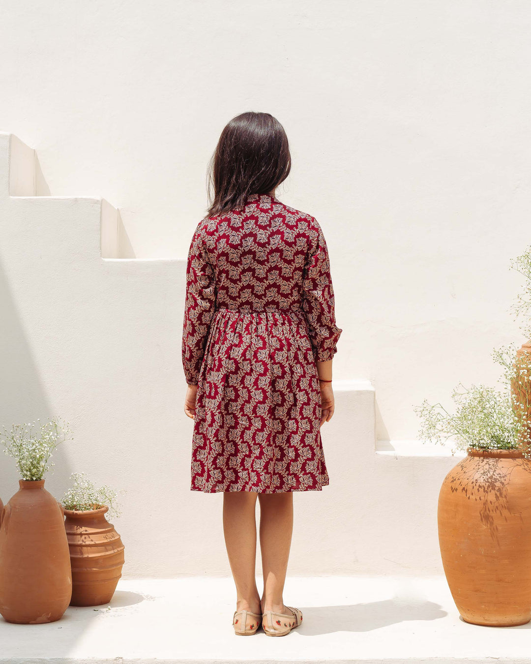 Wine Ajrakh Girl's Dress