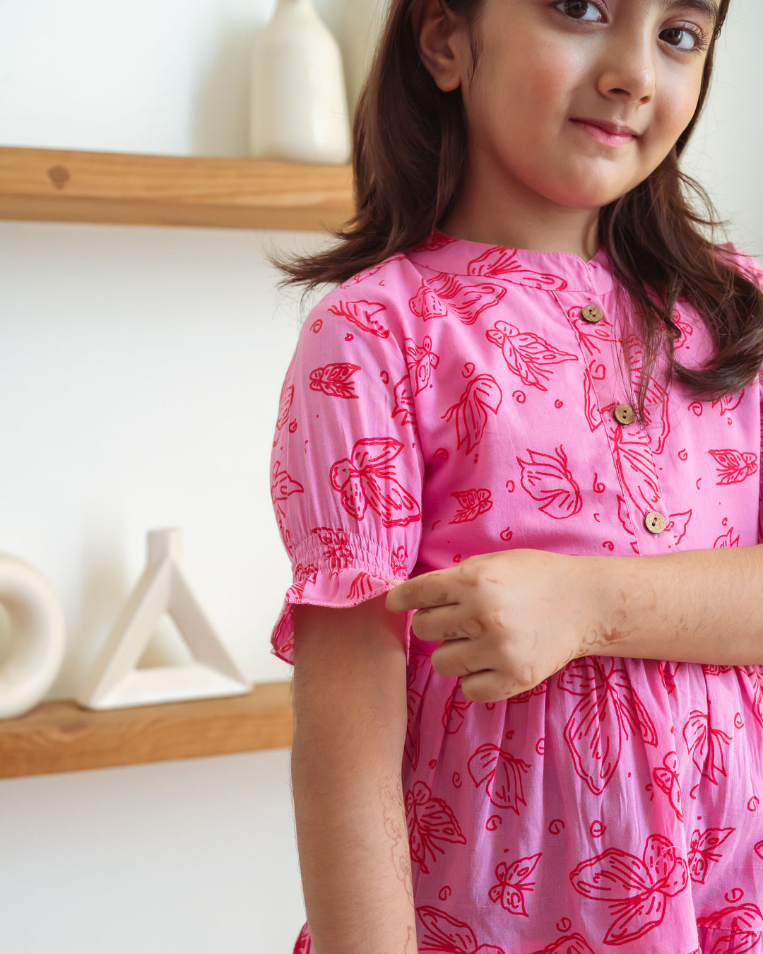 Baby Pink Butterflies Tiered Cotton Girl's Dress