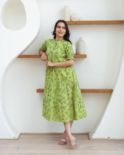 Green Butterflies Mom and Daughter Cotton Dresses