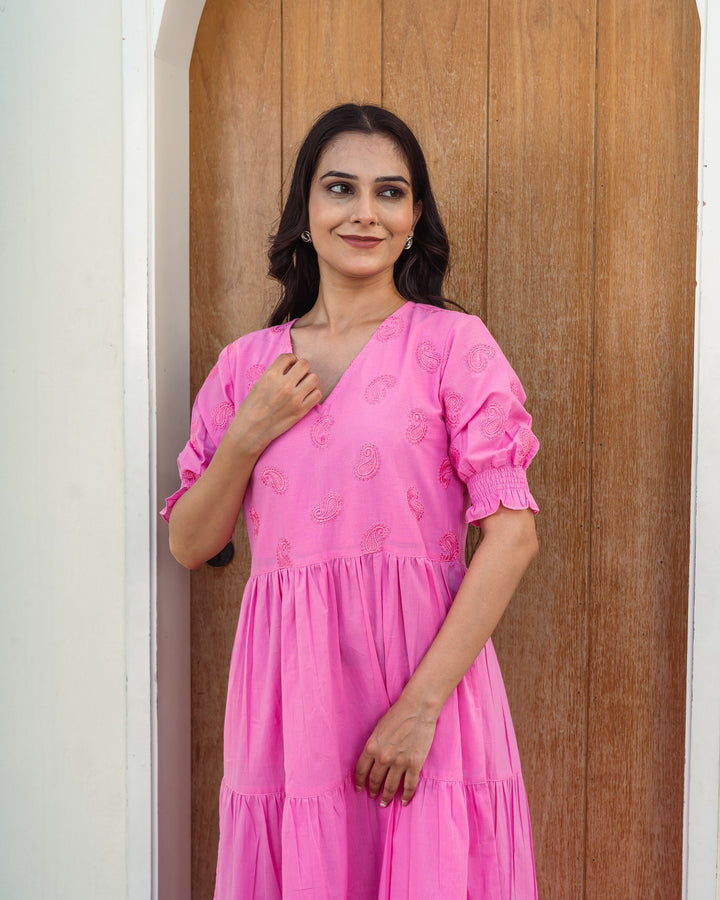 Rose Paisley Mom and Daughter Cotton Dresses