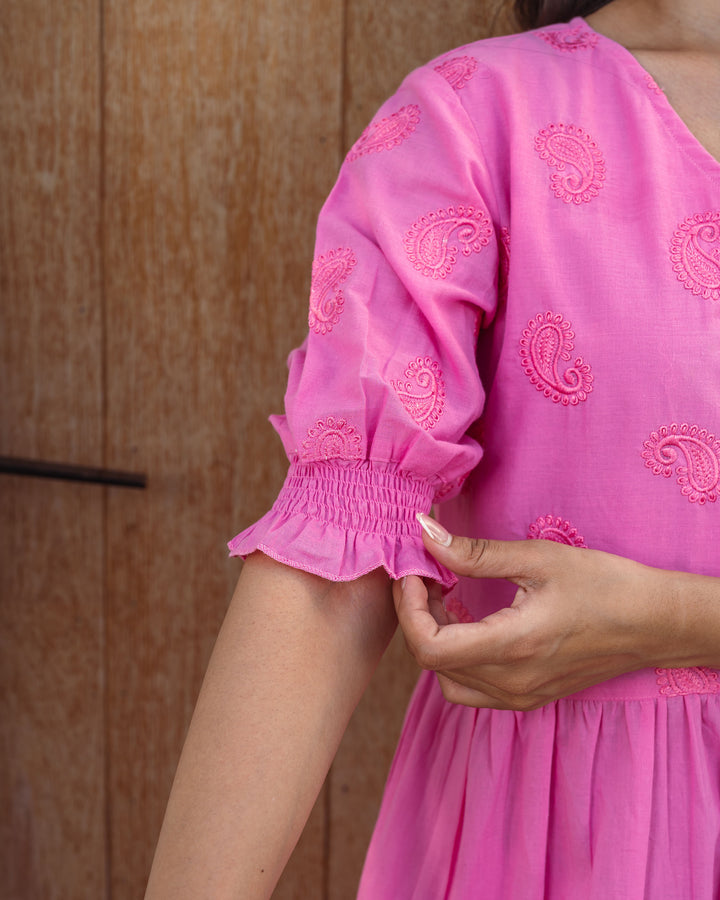 Rose Paisley Mom and Daughter Cotton Dresses