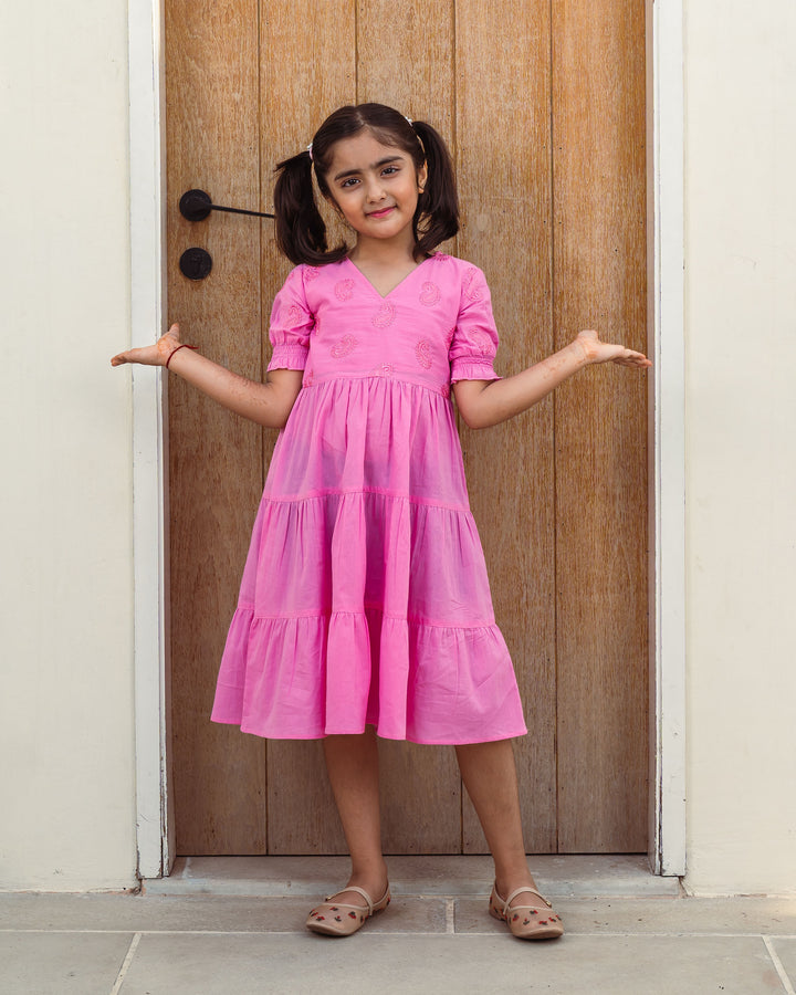 Rose Paisley Tiered Cotton Girl's Dress
