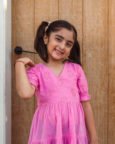 Rose Paisley Tiered Cotton Girl's Dress