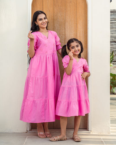 Rose Paisley Mom and Daughter Cotton Dresses