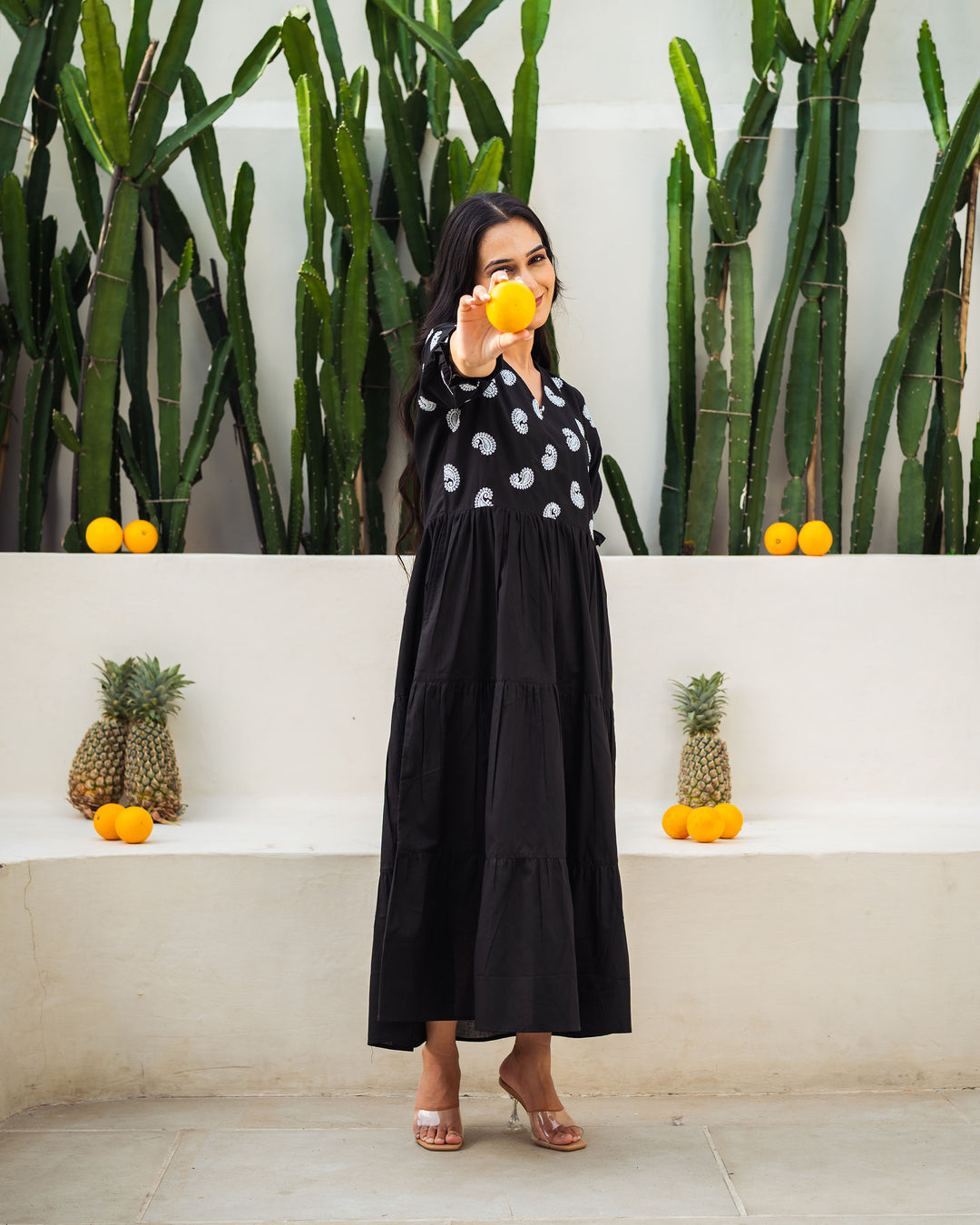 Dusk Paisley Tiered Cotton Midi Dress with Pockets