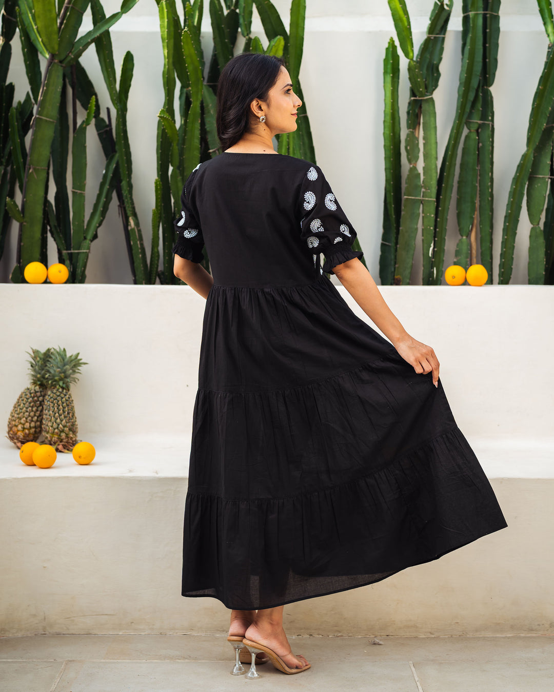 Dusk Paisley Tiered Cotton Midi Dress with Pockets