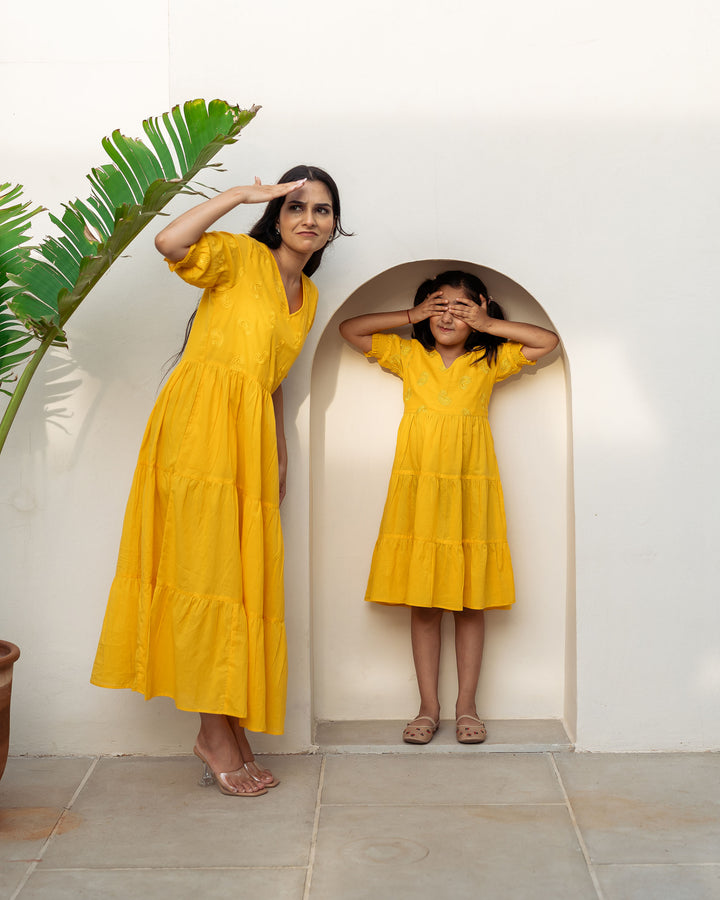 Sun Paisley Mom and Daughter Cotton Dresses