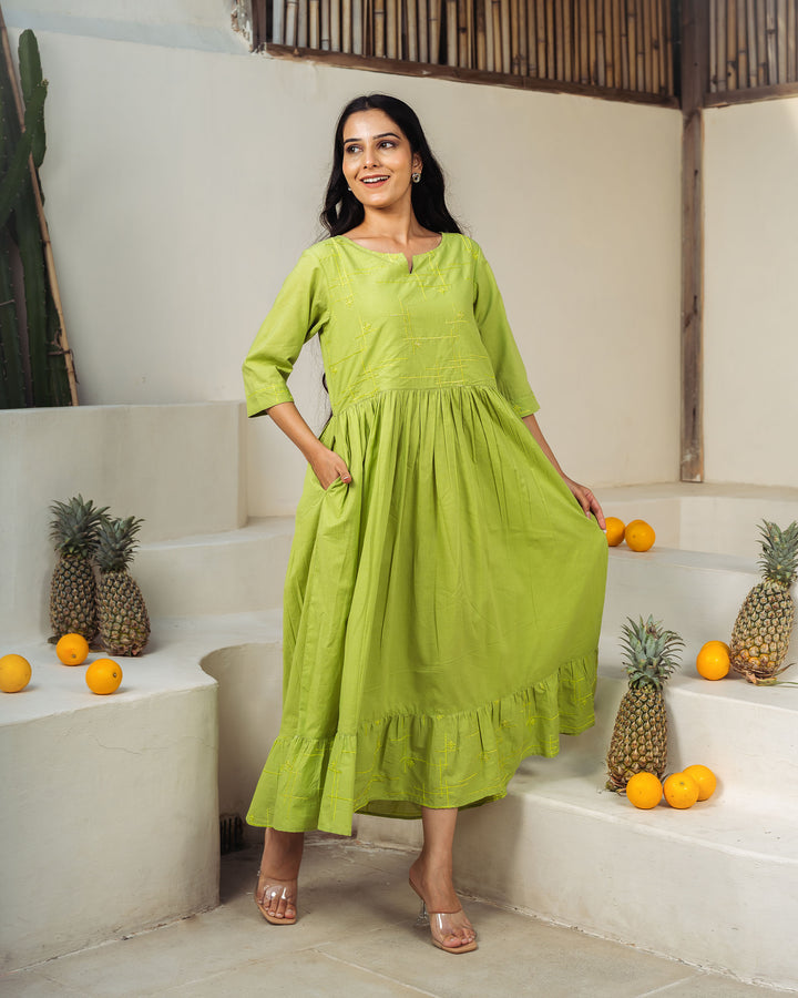 Willow Drift Tiered Cotton Midi Dress with Pockets