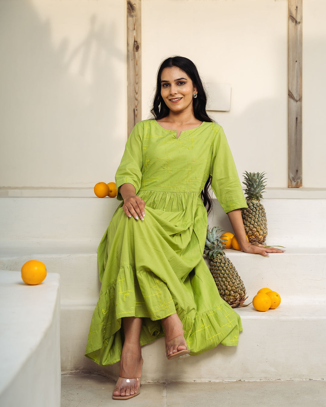 Willow Drift Tiered Cotton Midi Dress with Pockets