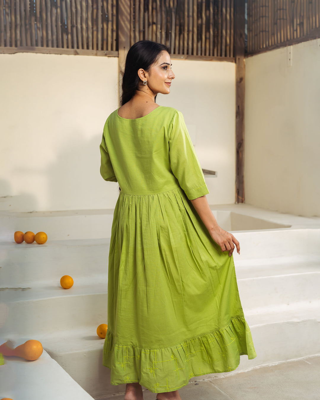 Willow Drift Tiered Cotton Midi Dress with Pockets