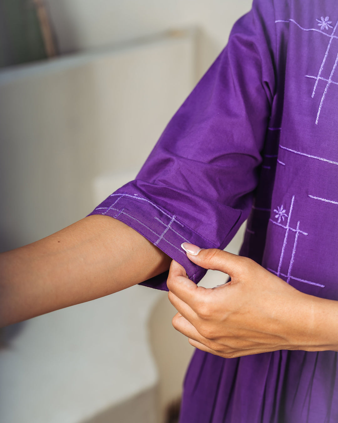 Purple Drift Tiered Cotton Midi Dress with Pockets