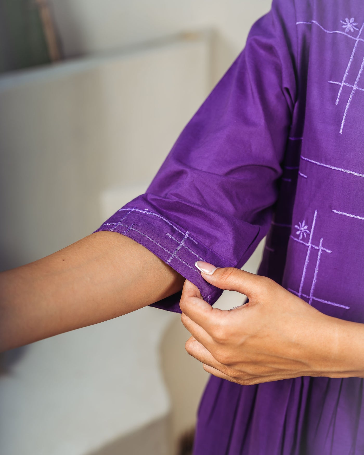 Purple Drift Tiered Cotton Midi Dress with Pockets